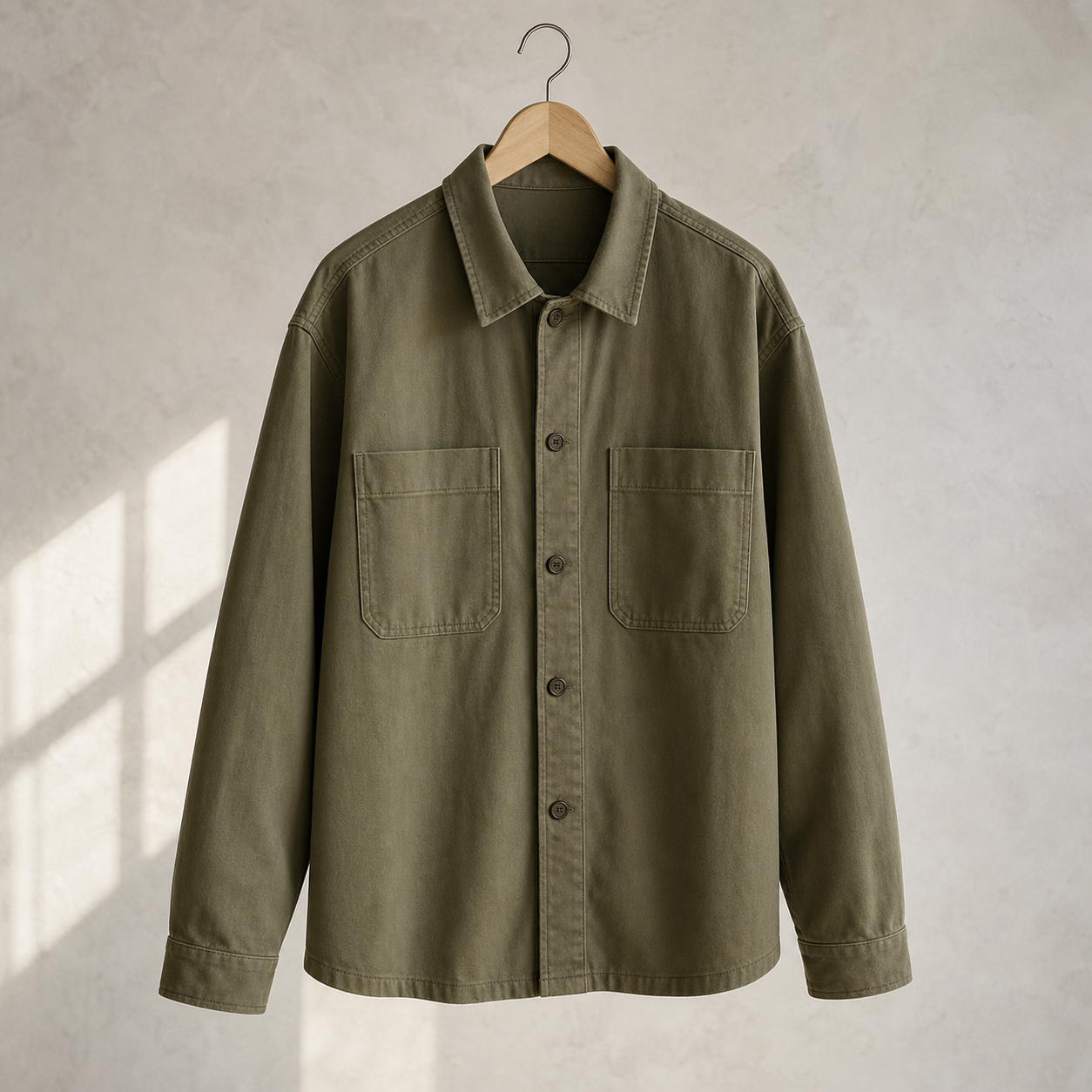 Olive cotton twill overshirt